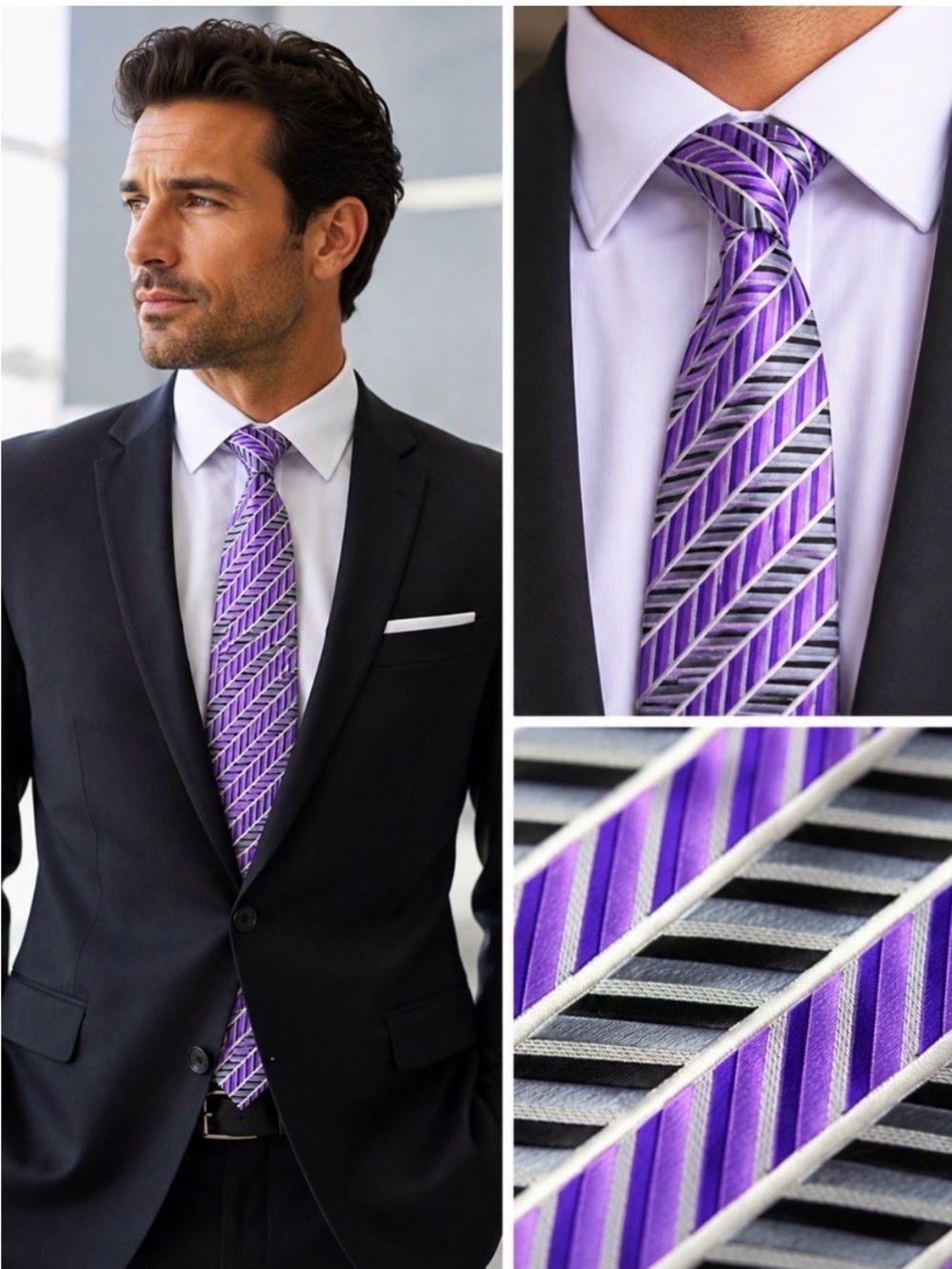 KENNETH ROBERTS Platinum Purple Printed Silk Blend Men’s Tie